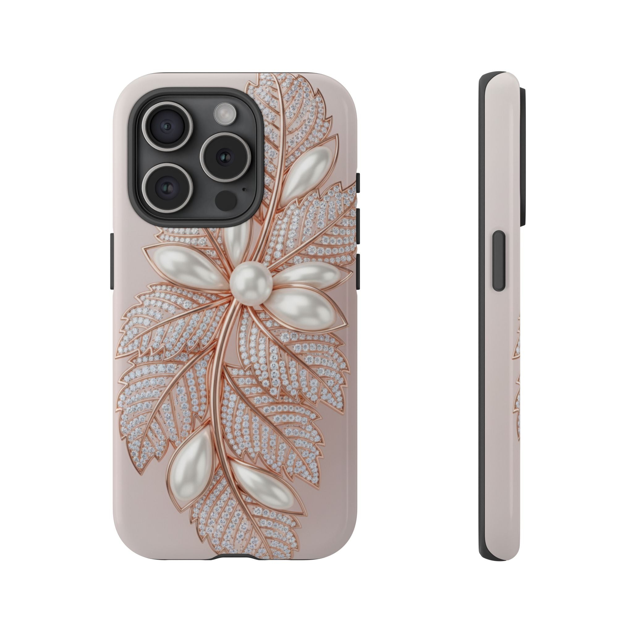 Pearl Floral Phone Case – Rose Gold Leaf iPhone Cover