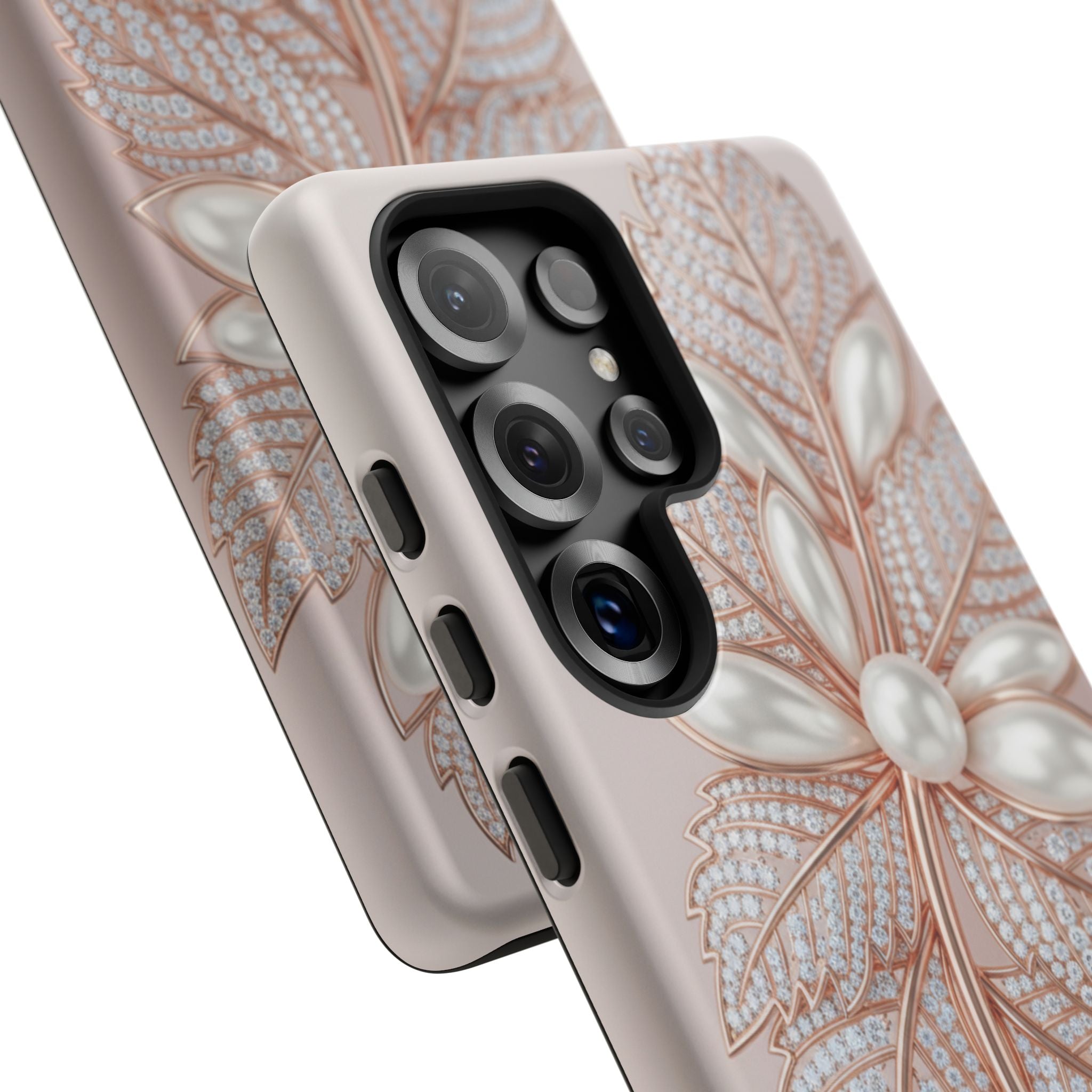 Pearl Floral Phone Case for Samsung galaxy phone — Elegant Rose Gold Leaf Design for Women