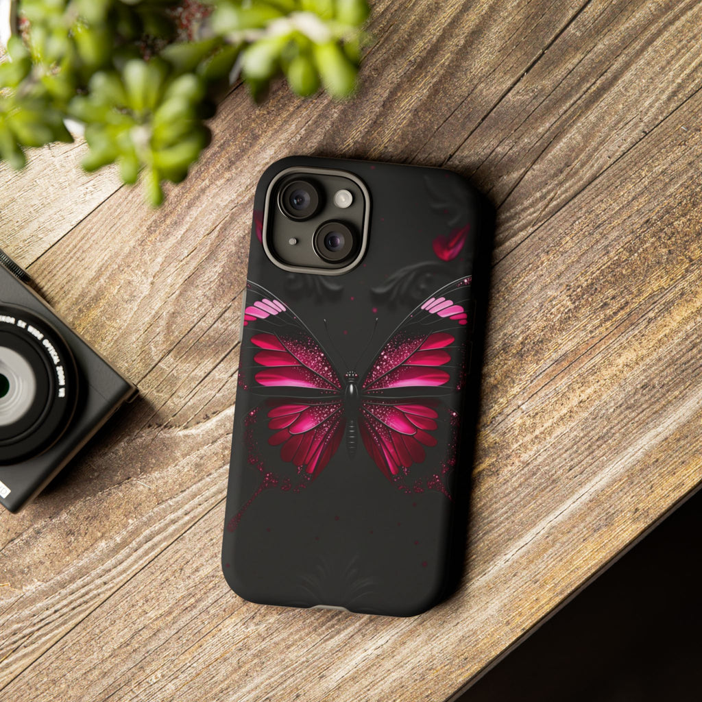 Pink Butterfly Tough Phone Case - Shockproof Protective iPhone Cover