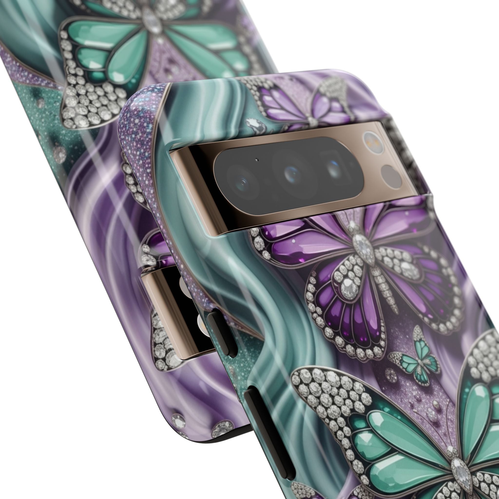 Butterfly Gem Tough Phone Case – Teal & Purple Sparkle Protective Cover