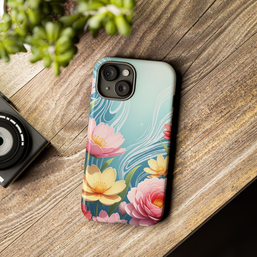 Floral Lotus Tough Phone Case — Watercolor Garden Protective Cover