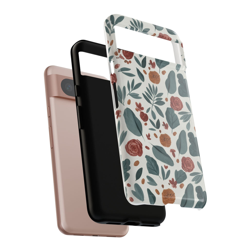 Floral Leaf Pattern Tough Phone Case — Protective Botanical iPhone Cover