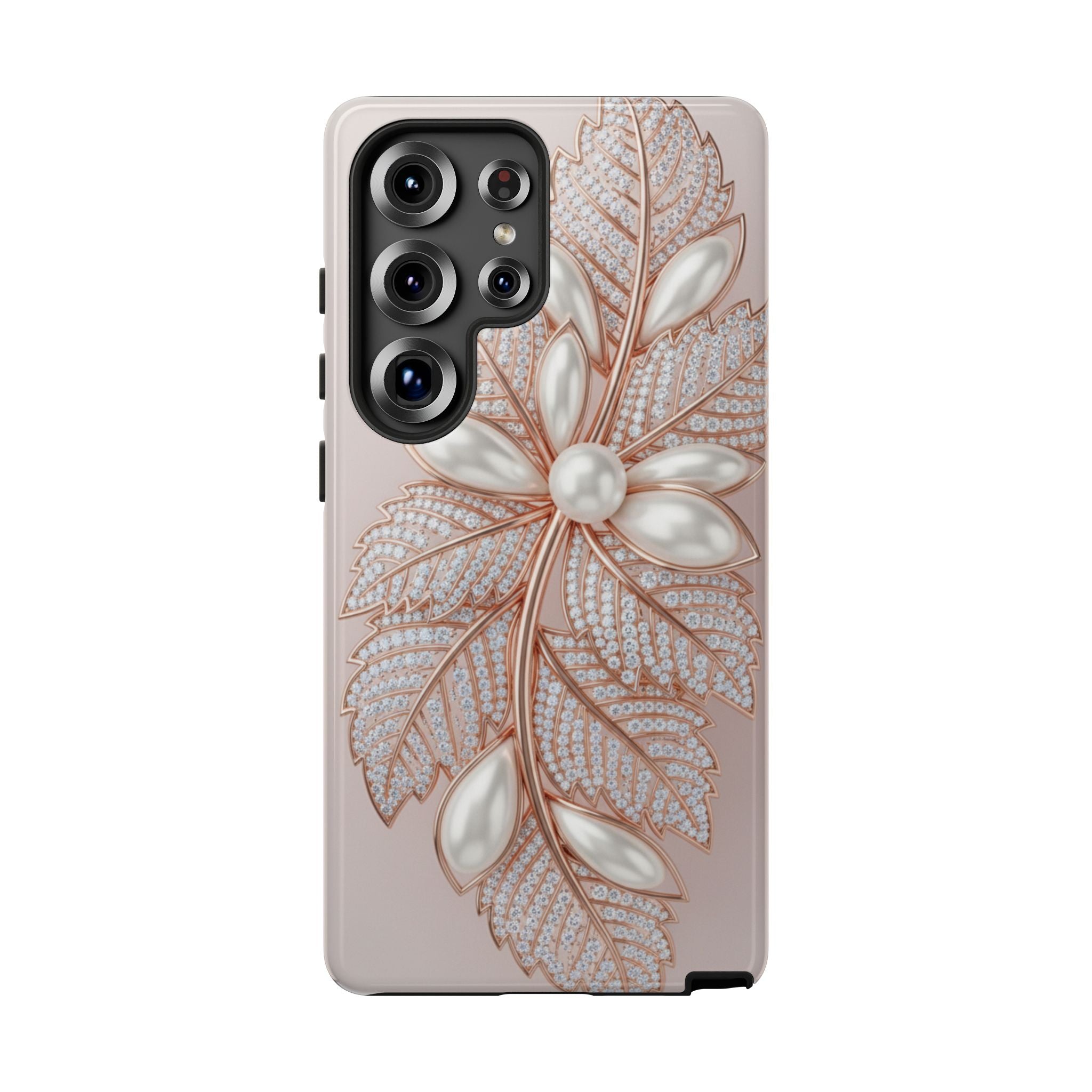 Pearl Floral Phone Case for Samsung galaxy phone — Elegant Rose Gold Leaf Design for Women