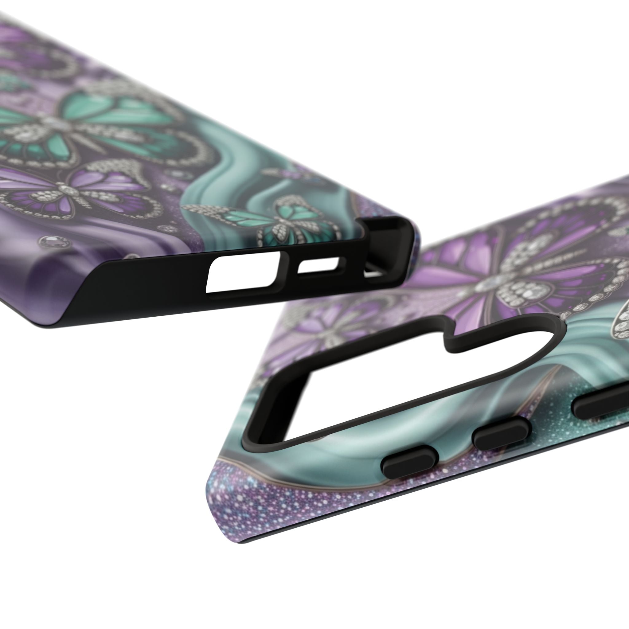 Butterfly Gem Tough Phone Case – Teal & Purple Sparkle Protective Cover