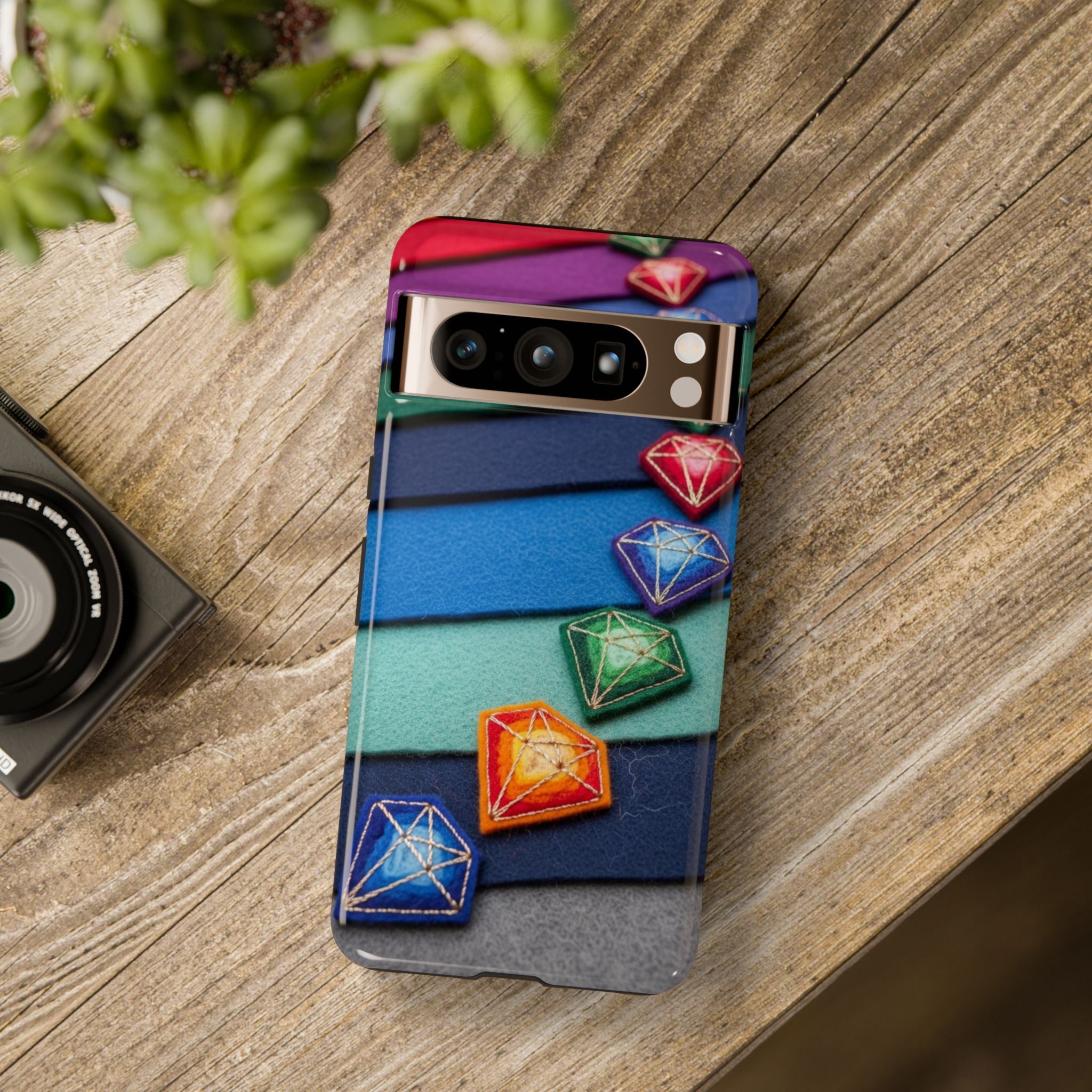 Colorful Gem Stripe Phone Case — Rainbow Diamond Pattern Tough Case