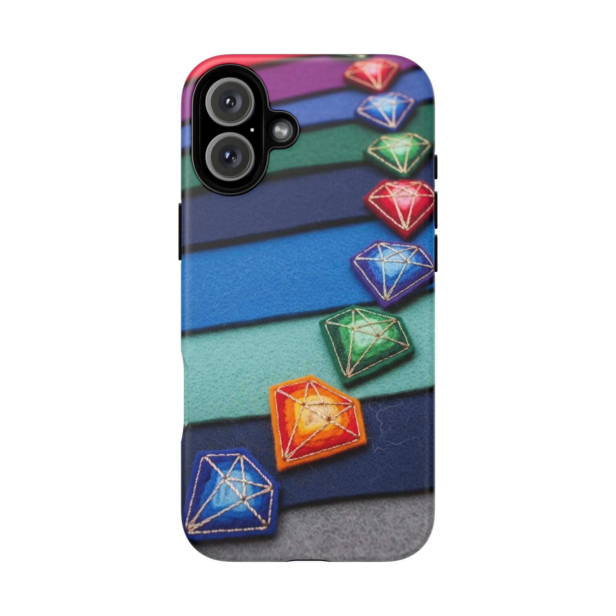 Colorful Gem Stripe Phone Case — Rainbow Diamond Pattern Tough Case