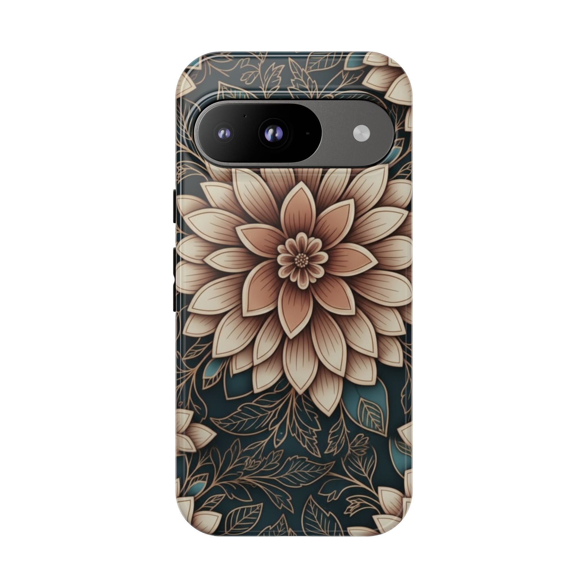Floral Mandala Tough Phone Case - Boho Dahlia Protective Cover