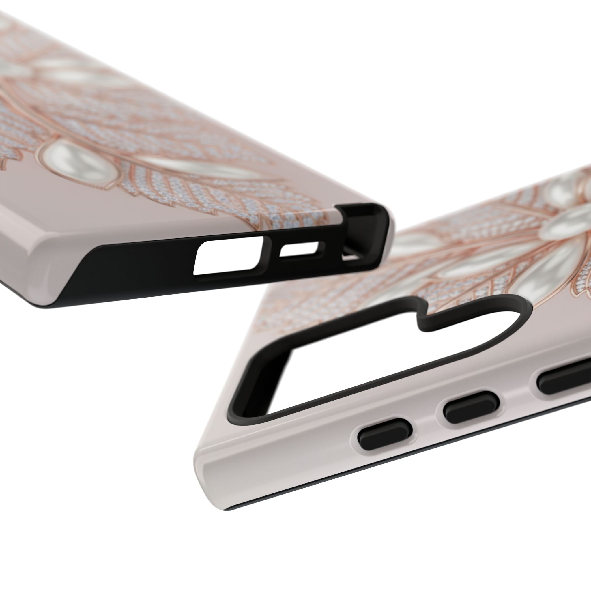 Pearl Floral Phone Case for Samsung galaxy phone — Elegant Rose Gold Leaf Design for Women