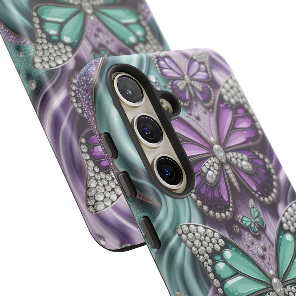Butterfly Gem Tough Phone Case – Teal & Purple Sparkle Protective Cover