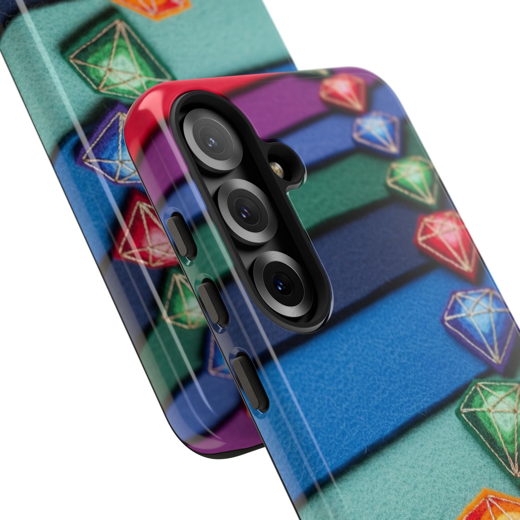 Colorful Gem Stripe Phone Case — Rainbow Diamond Pattern Tough Case