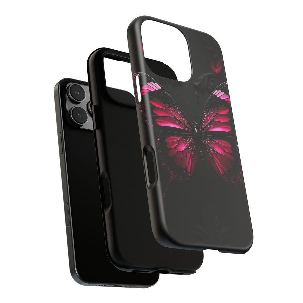 Pink Butterfly Tough Phone Case - Shockproof Protective iPhone Cover