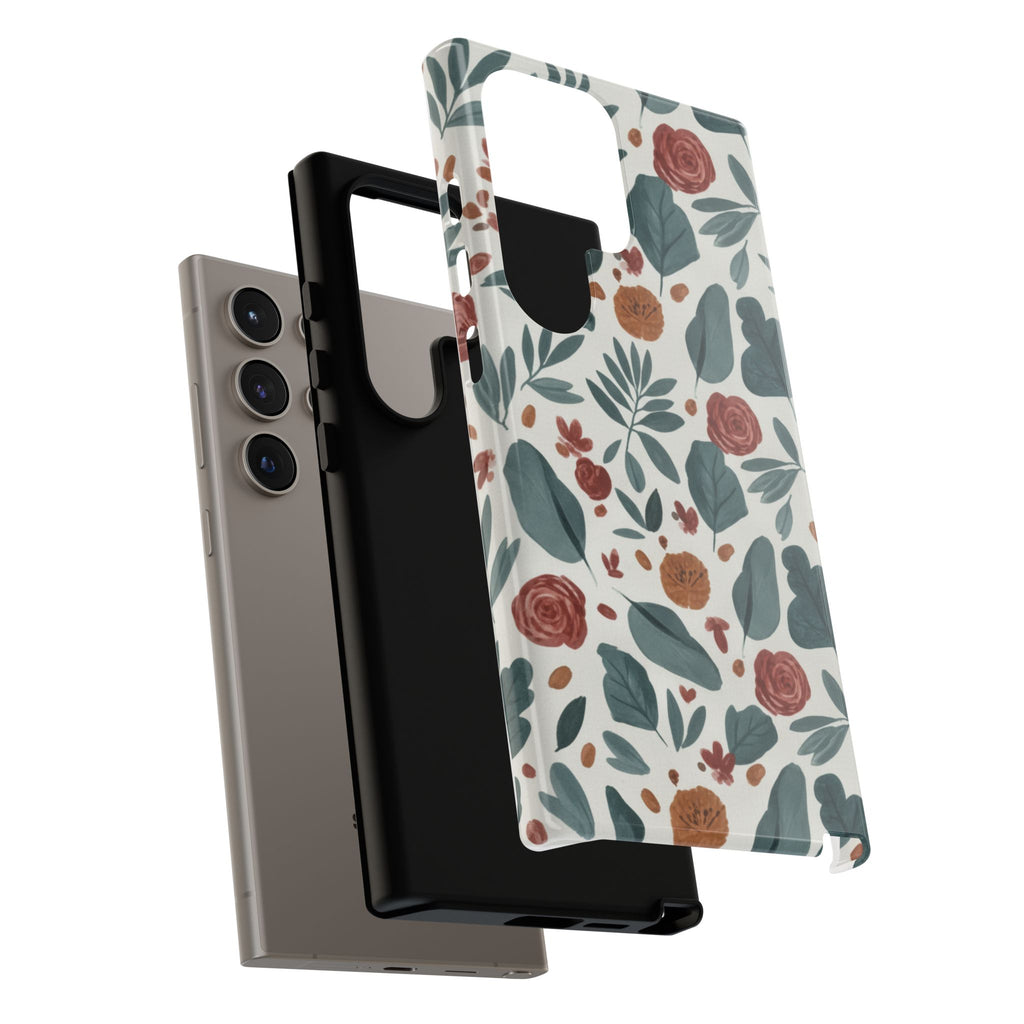 Floral Leaf Pattern Tough Phone Case — Protective Botanical iPhone Cover