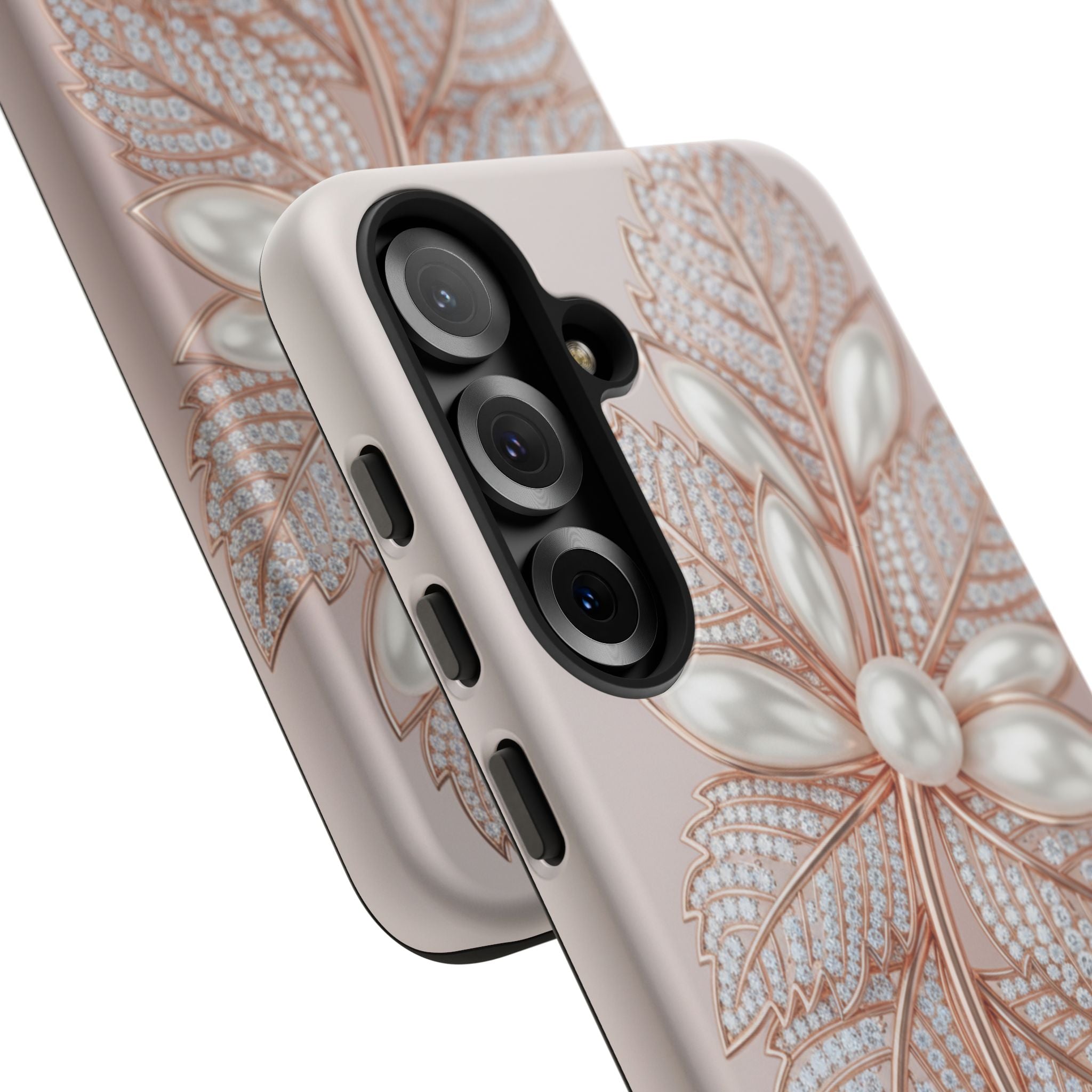 Pearl Floral Phone Case for Samsung galaxy phone — Elegant Rose Gold Leaf Design for Women