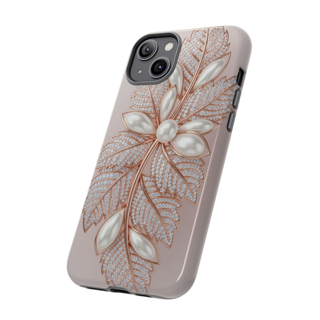 Pearl Floral Phone Case – Rose Gold Leaf iPhone Cover
