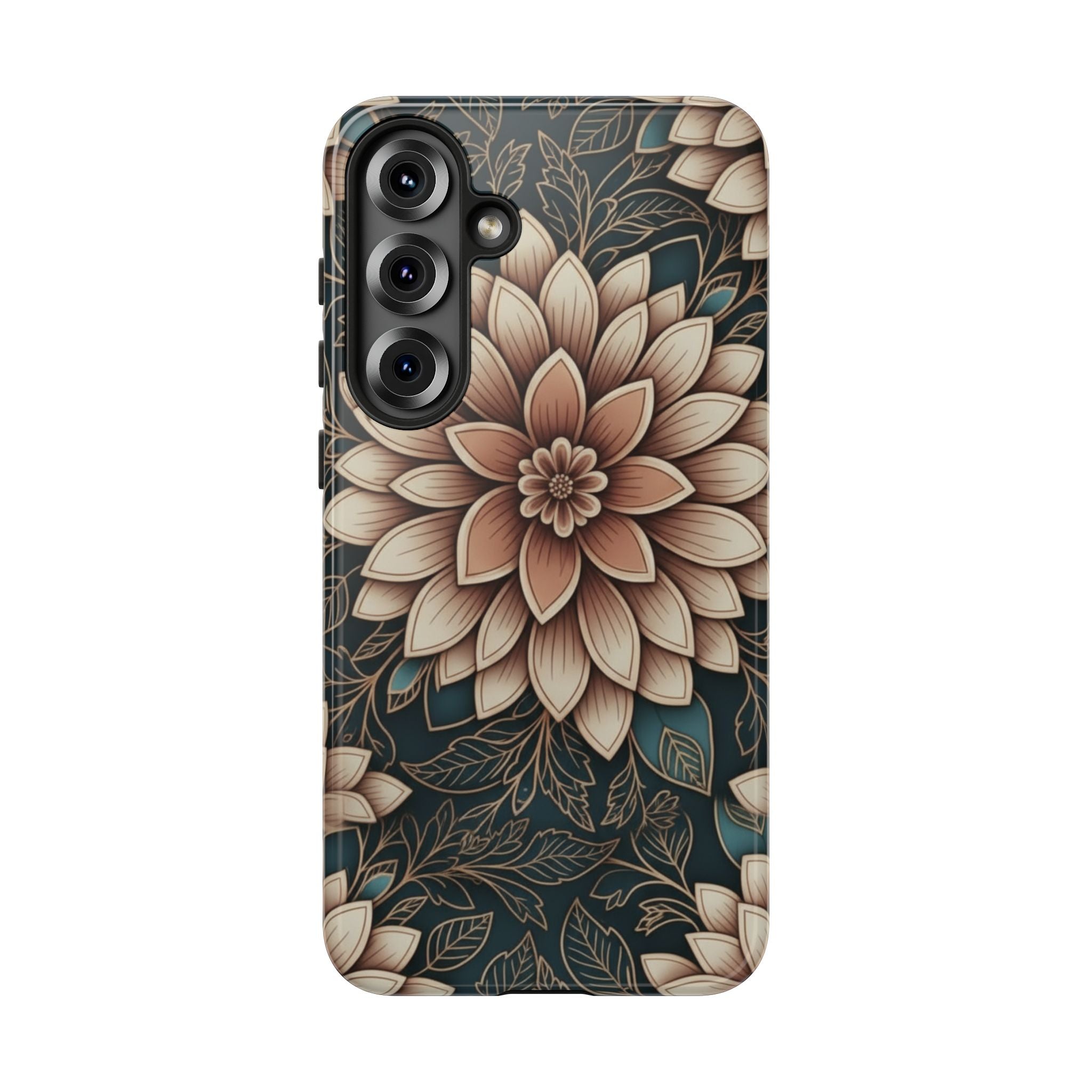 Floral Mandala Tough Phone Case - Boho Dahlia Protective Cover