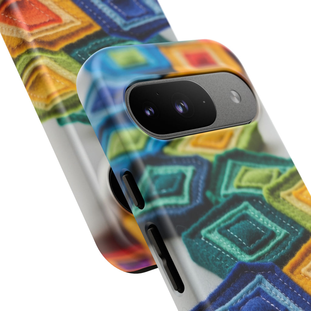Colorful Geometric Quilt Pattern Phone Case – Bright Rainbow Diamond Tough Case