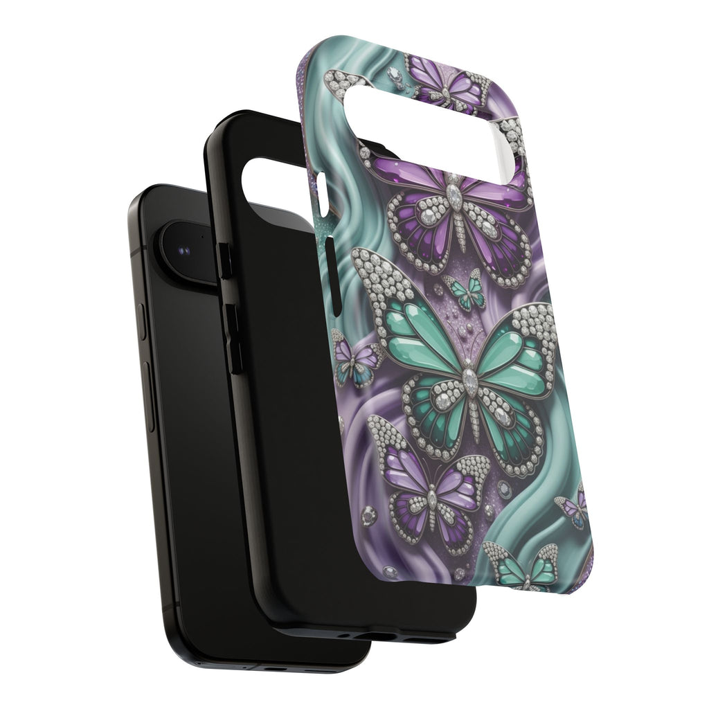 Butterfly Gem Tough Phone Case – Teal & Purple Sparkle Protective Cover
