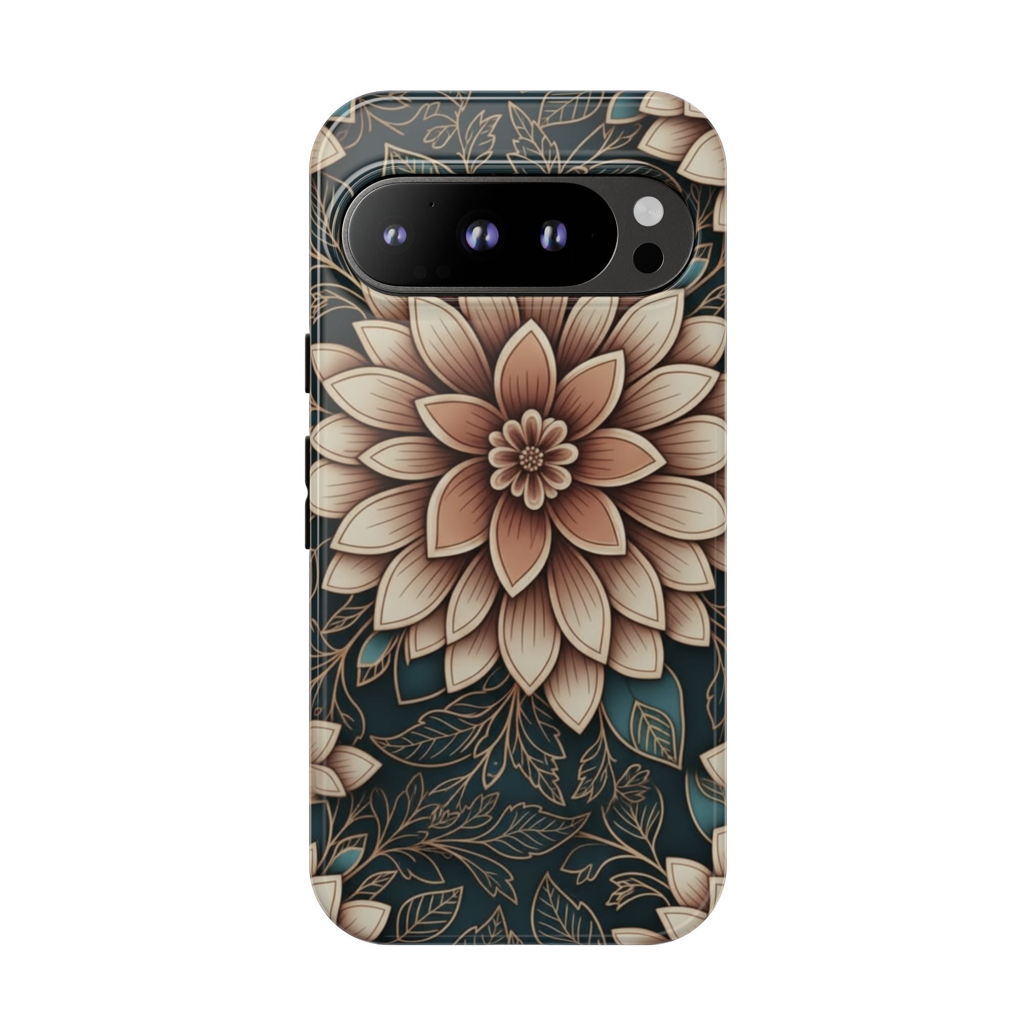 Floral Mandala Tough Phone Case - Boho Dahlia Protective Cover
