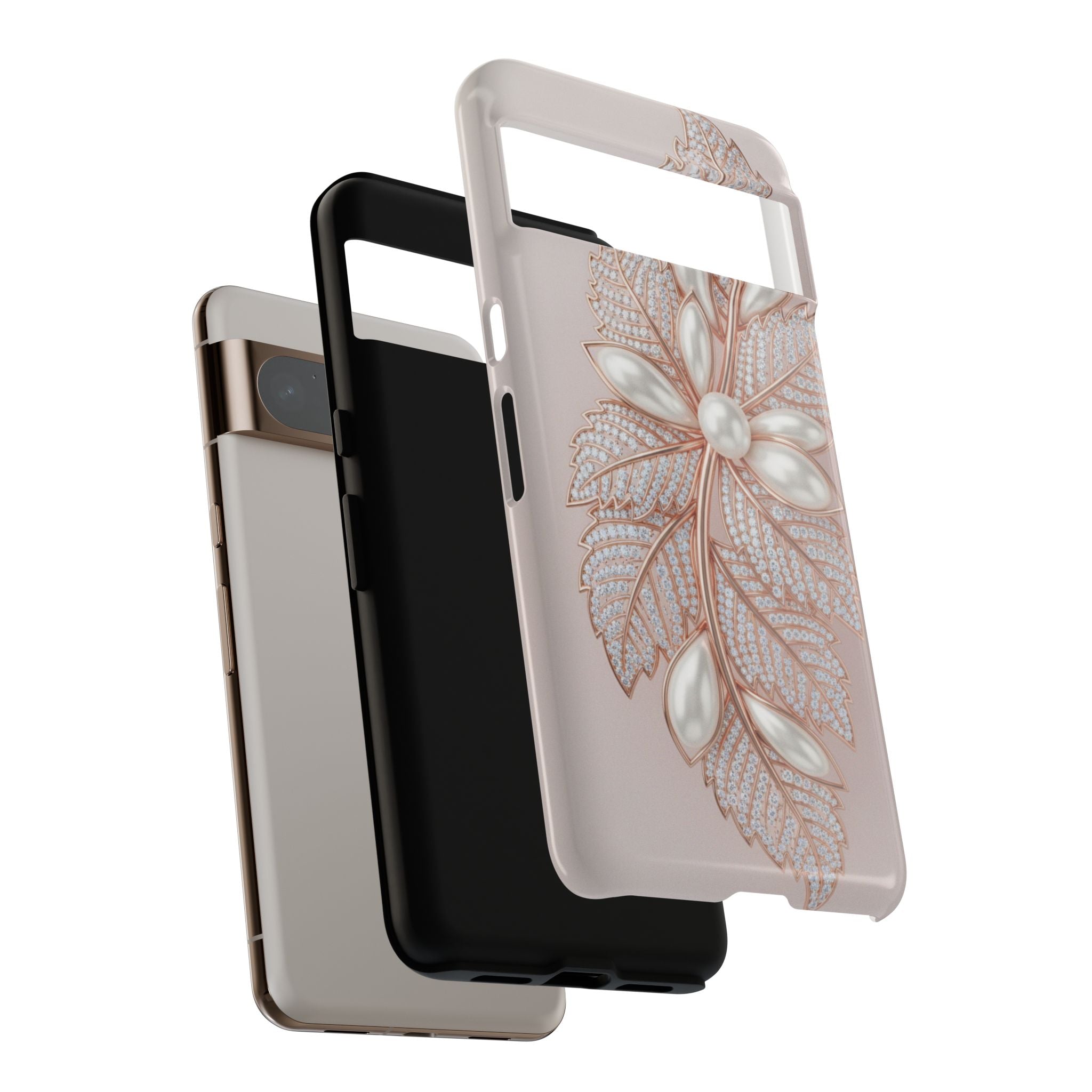 Rose Gold Pearl Leaf Tough Phone Case for Google Phone