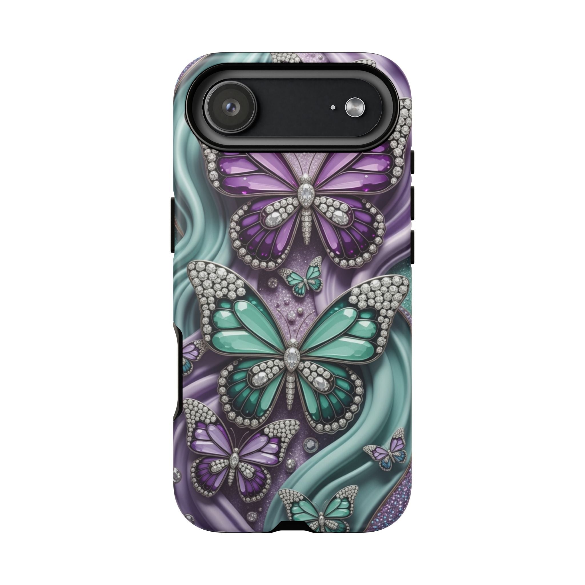 Butterfly Gem Tough Phone Case – Teal & Purple Sparkle Protective Cover