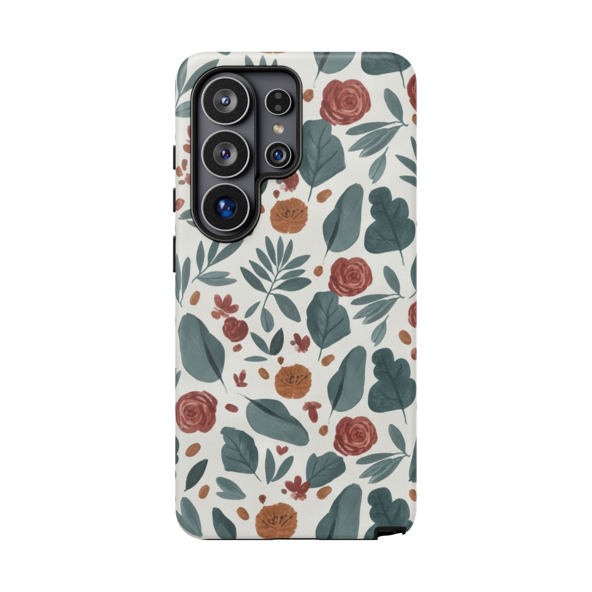 Floral Leaf Pattern Tough Phone Case — Protective Botanical iPhone Cover