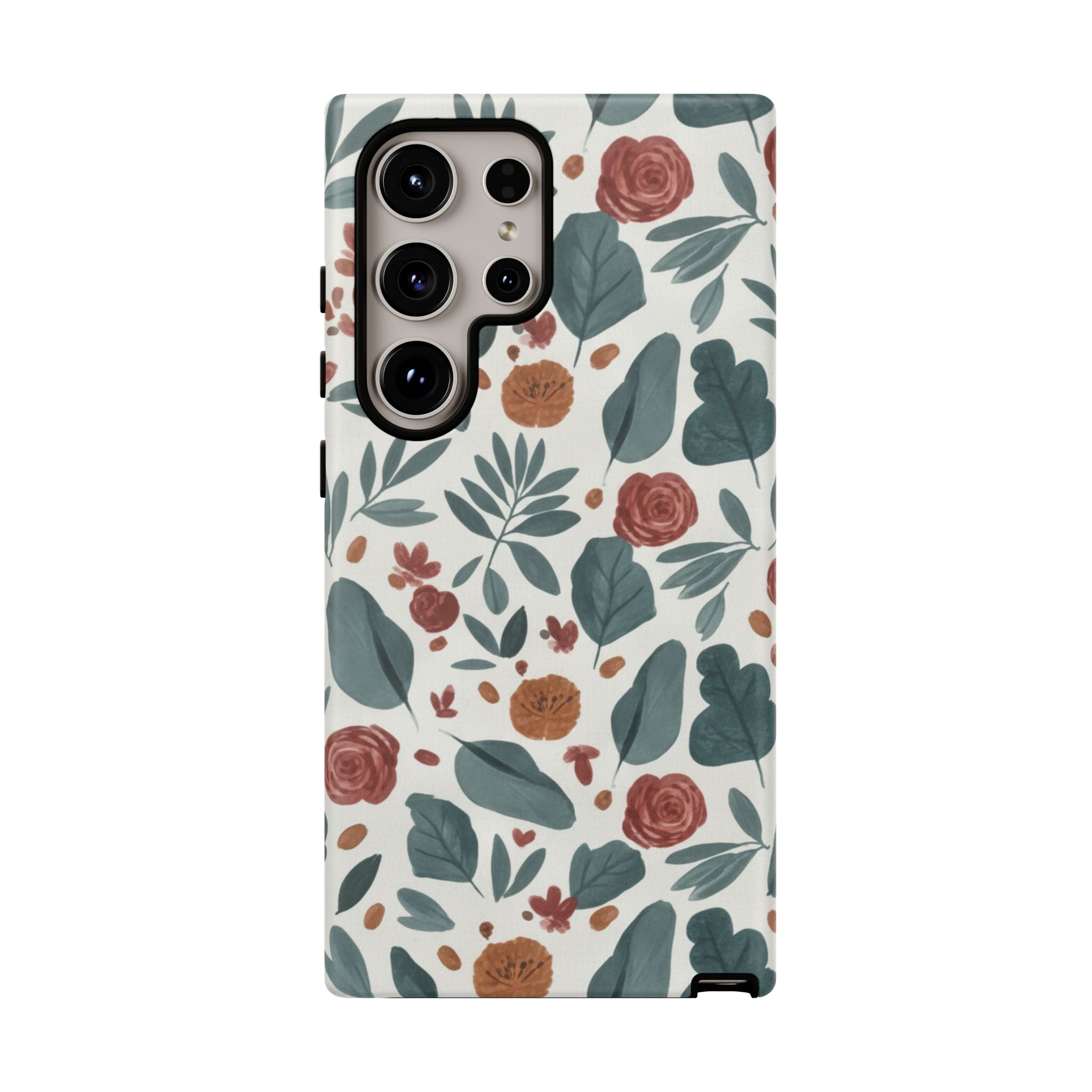 Floral Leaf Pattern Tough Phone Case — Protective Botanical iPhone Cover