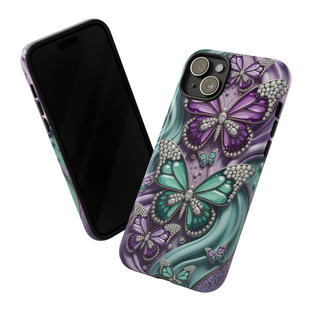 Butterfly Gem Tough Phone Case – Teal & Purple Sparkle Protective Cover