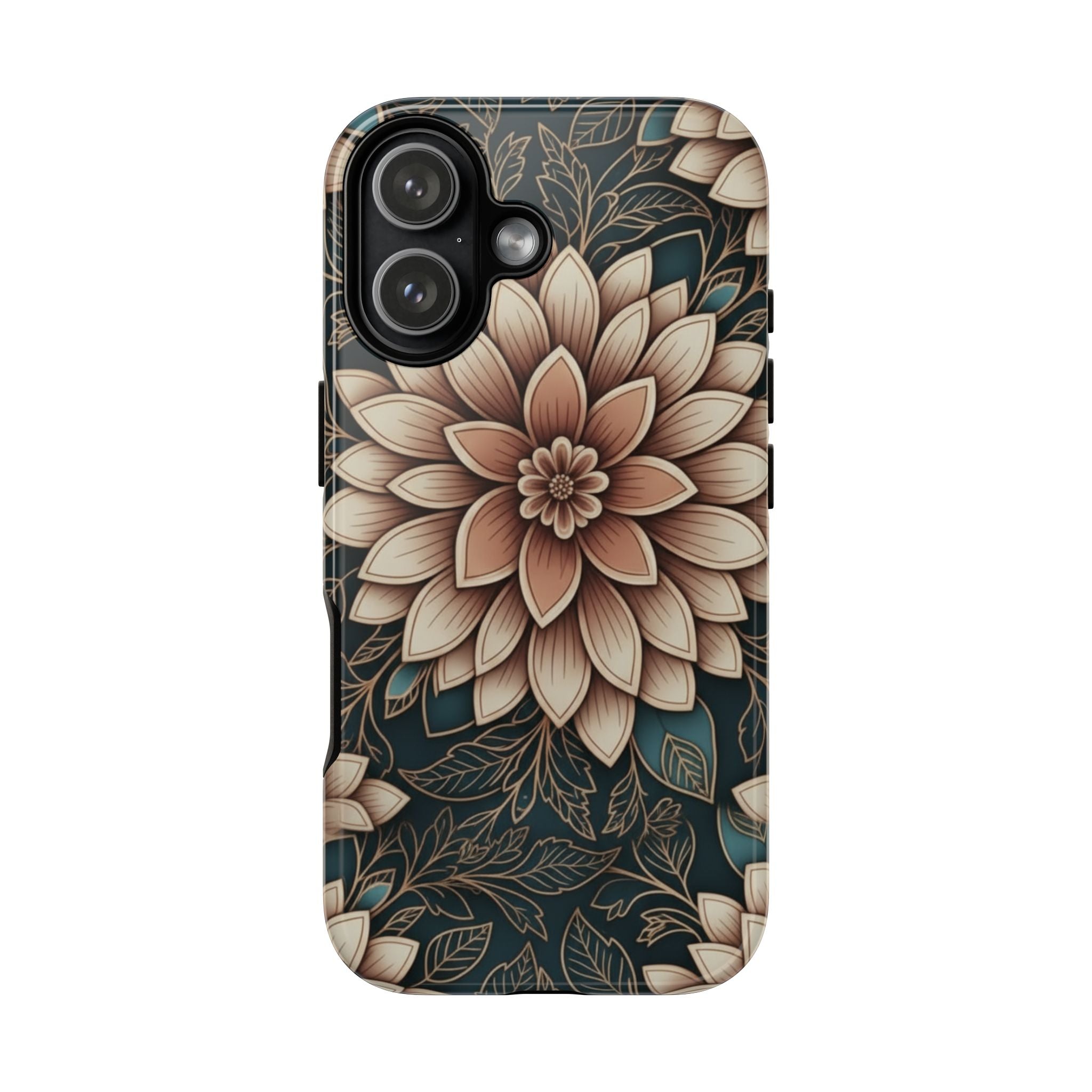 Floral Mandala Tough Phone Case - Boho Dahlia Protective Cover