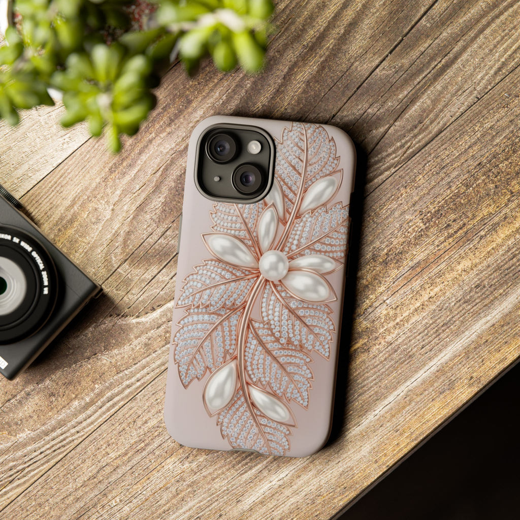 Pearl Floral Phone Case – Rose Gold Leaf iPhone Cover
