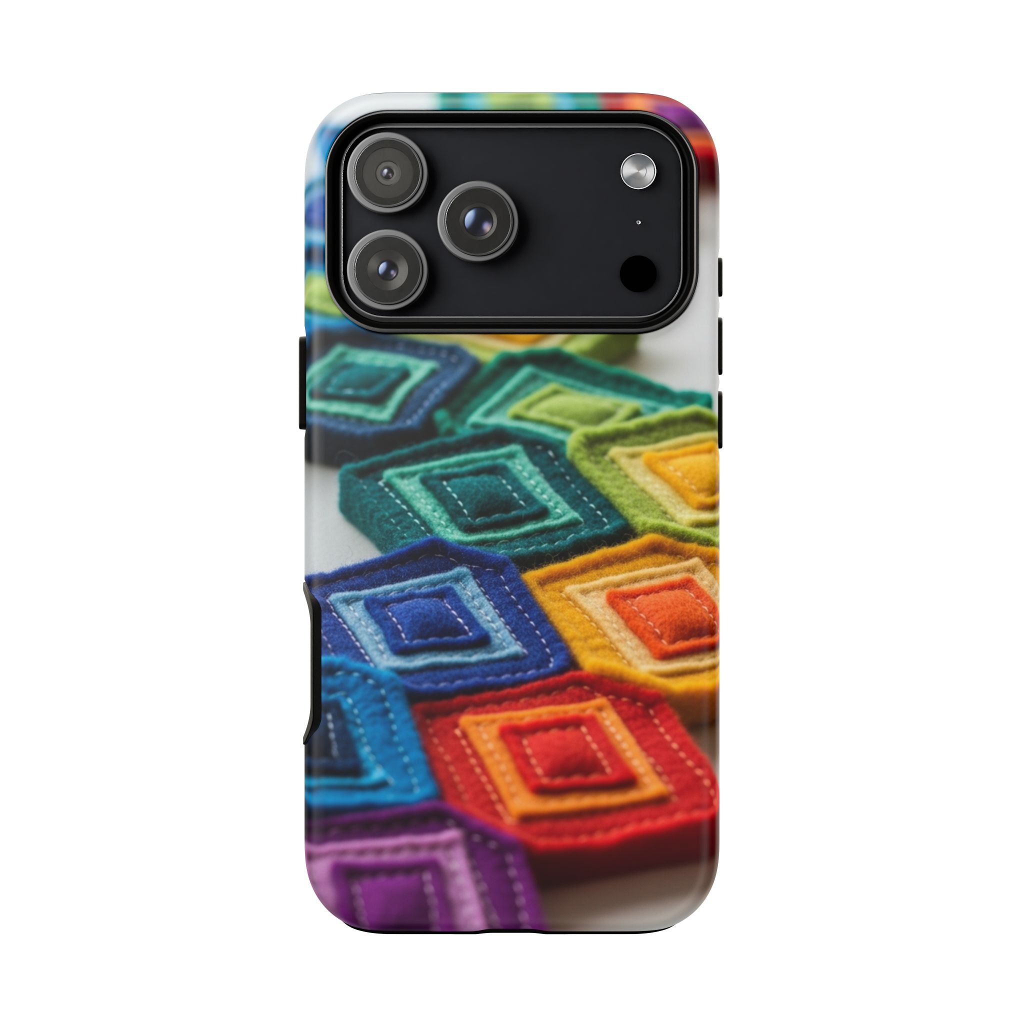 Colorful Geometric Quilt Pattern Phone Case – Bright Rainbow Diamond Tough Case