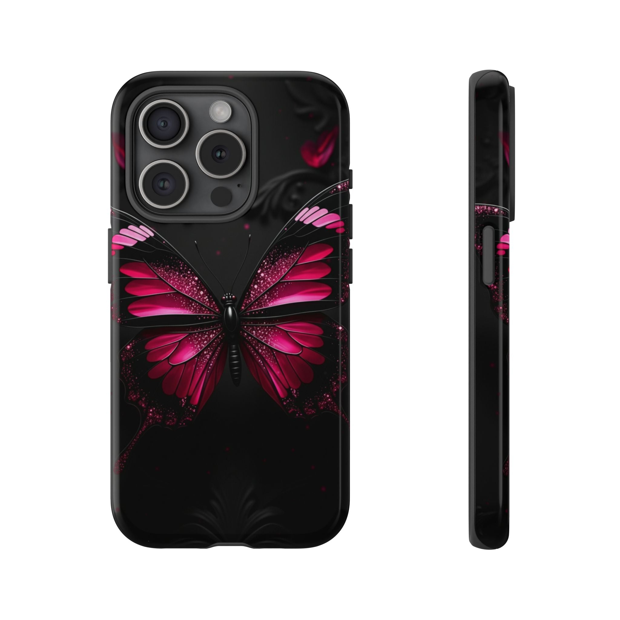 Pink Butterfly Tough Phone Case - Shockproof Protective iPhone Cover