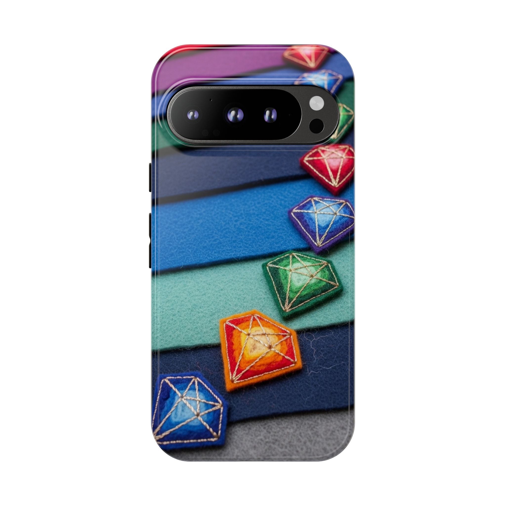 Colorful Gem Stripe Phone Case — Rainbow Diamond Pattern Tough Case