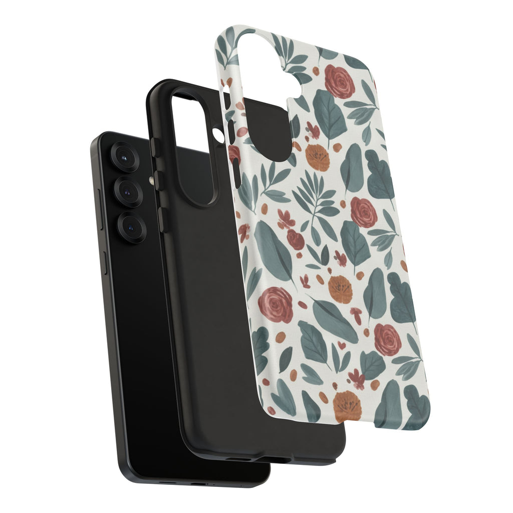 Floral Leaf Pattern Tough Phone Case — Protective Botanical iPhone Cover