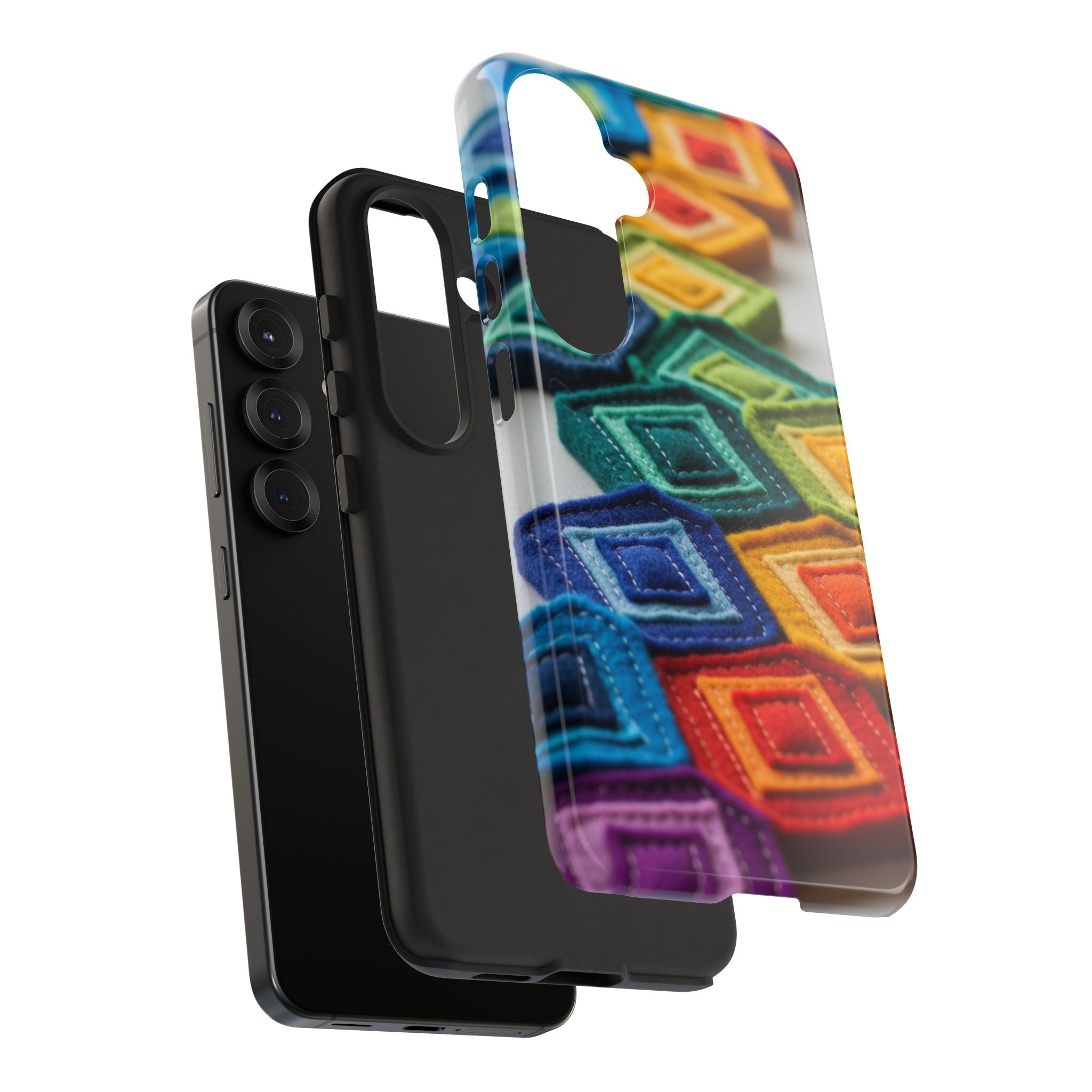 Colorful Geometric Quilt Pattern Phone Case – Bright Rainbow Diamond Tough Case
