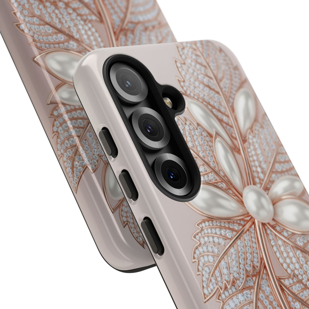 Pearl Floral Phone Case for Samsung galaxy phone — Elegant Rose Gold Leaf Design for Women