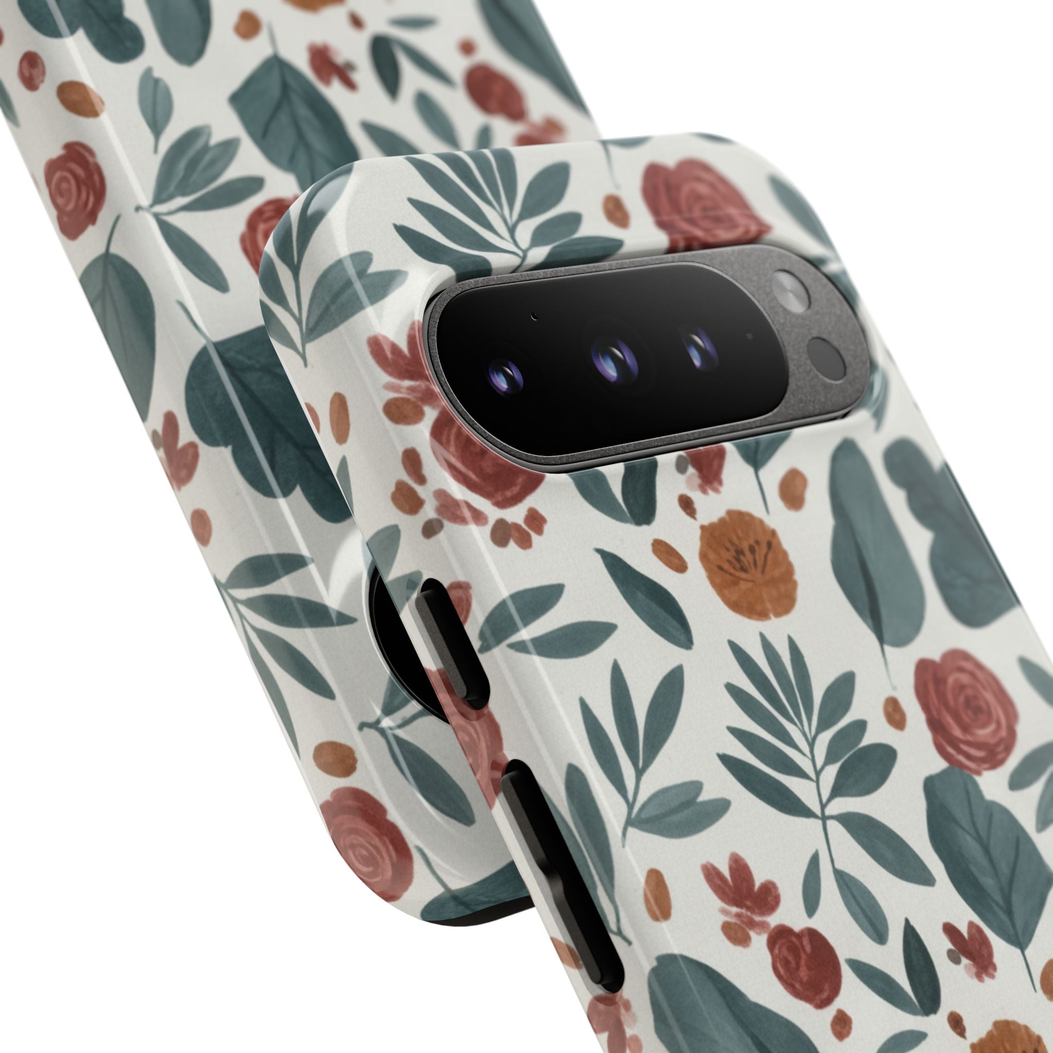 Floral Leaf Pattern Tough Phone Case — Protective Botanical iPhone Cover