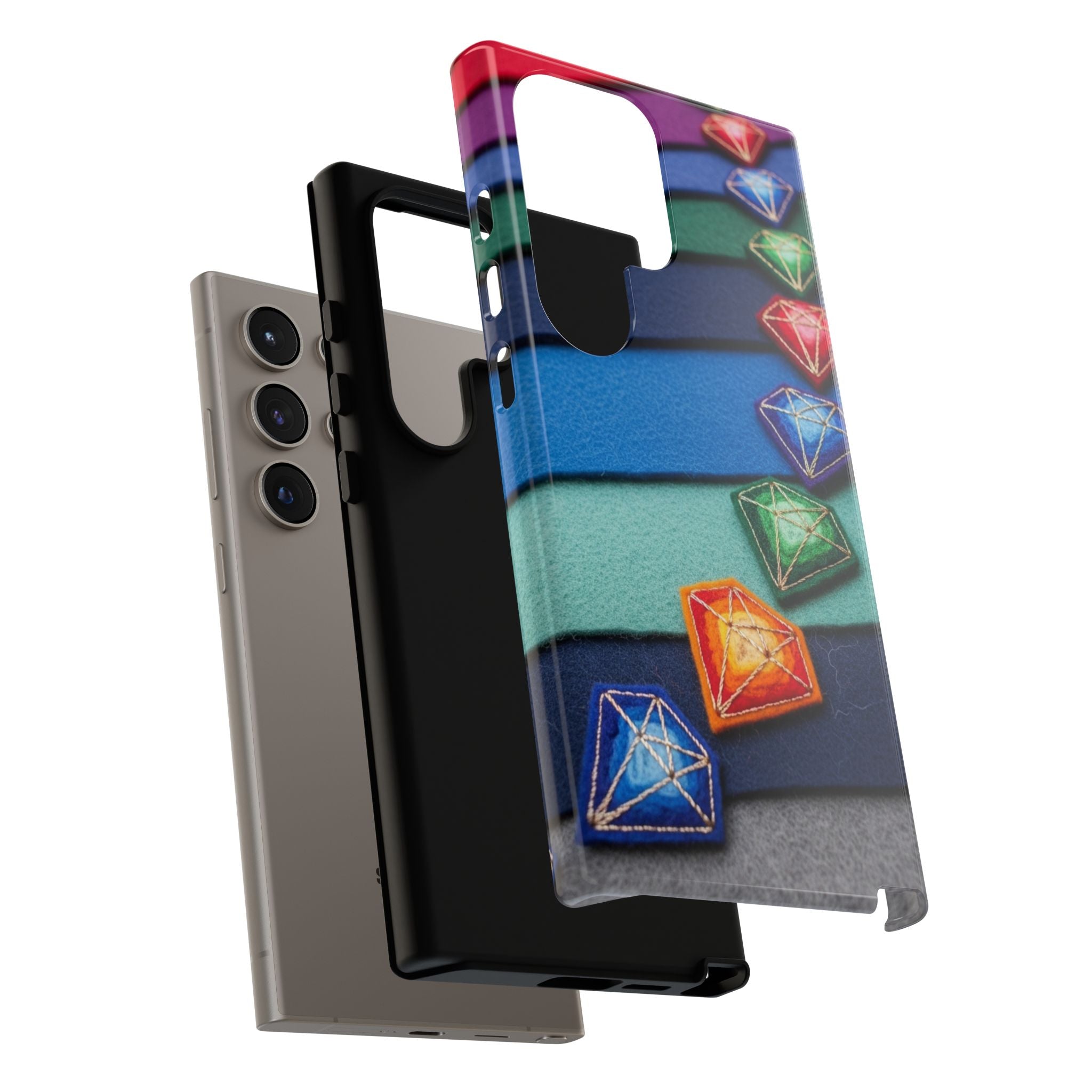 Colorful Gem Stripe Phone Case — Rainbow Diamond Pattern Tough Case