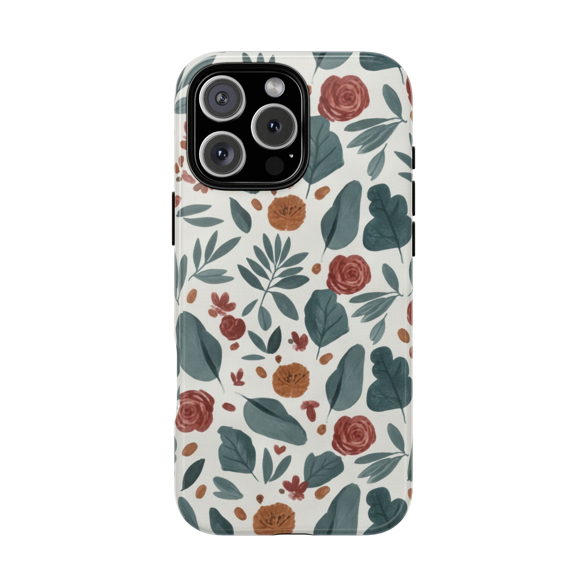 Floral Leaf Pattern Tough Phone Case — Protective Botanical iPhone Cover