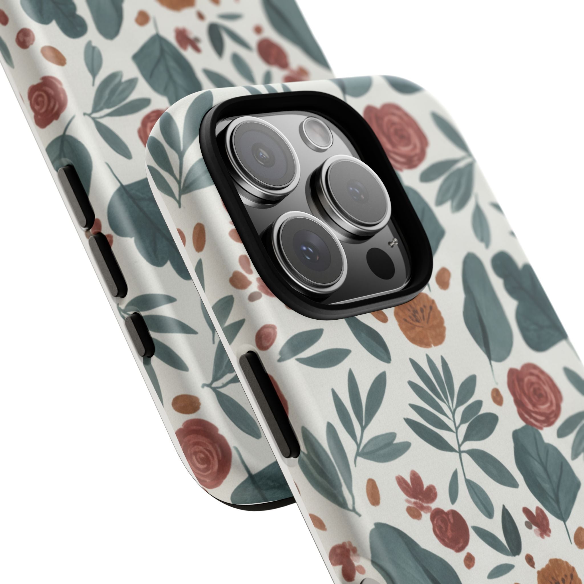 Floral Leaf Pattern Tough Phone Case — Protective Botanical iPhone Cover