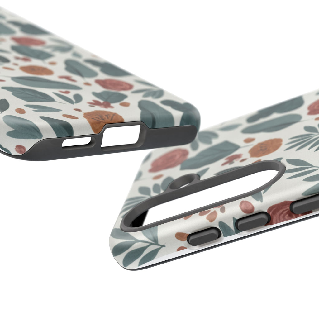Floral Leaf Pattern Tough Phone Case — Protective Botanical iPhone Cover
