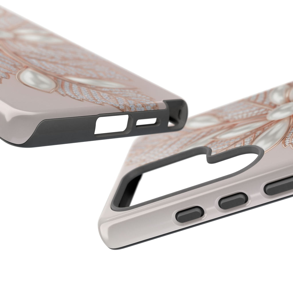 Pearl Floral Phone Case for Samsung galaxy phone — Elegant Rose Gold Leaf Design for Women