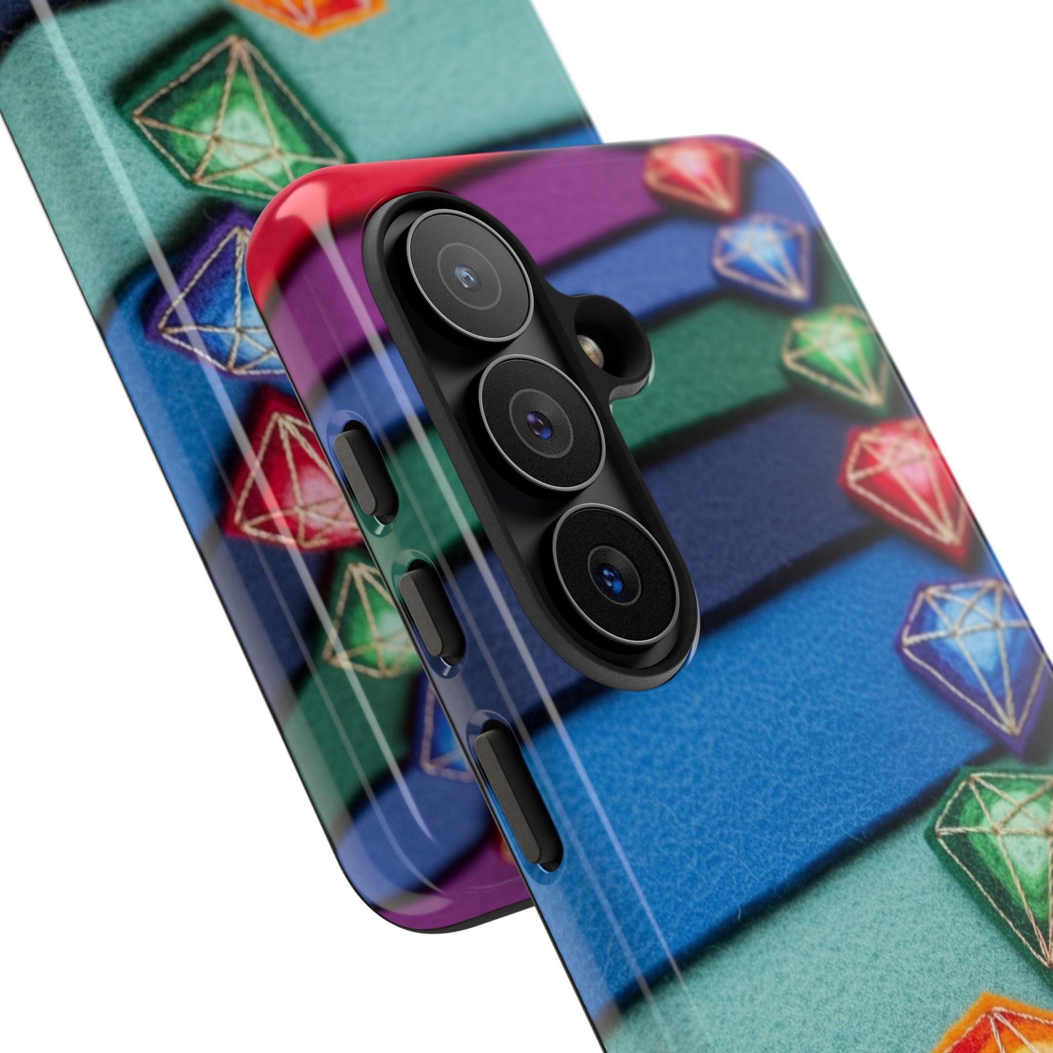 Colorful Gem Stripe Phone Case — Rainbow Diamond Pattern Tough Case