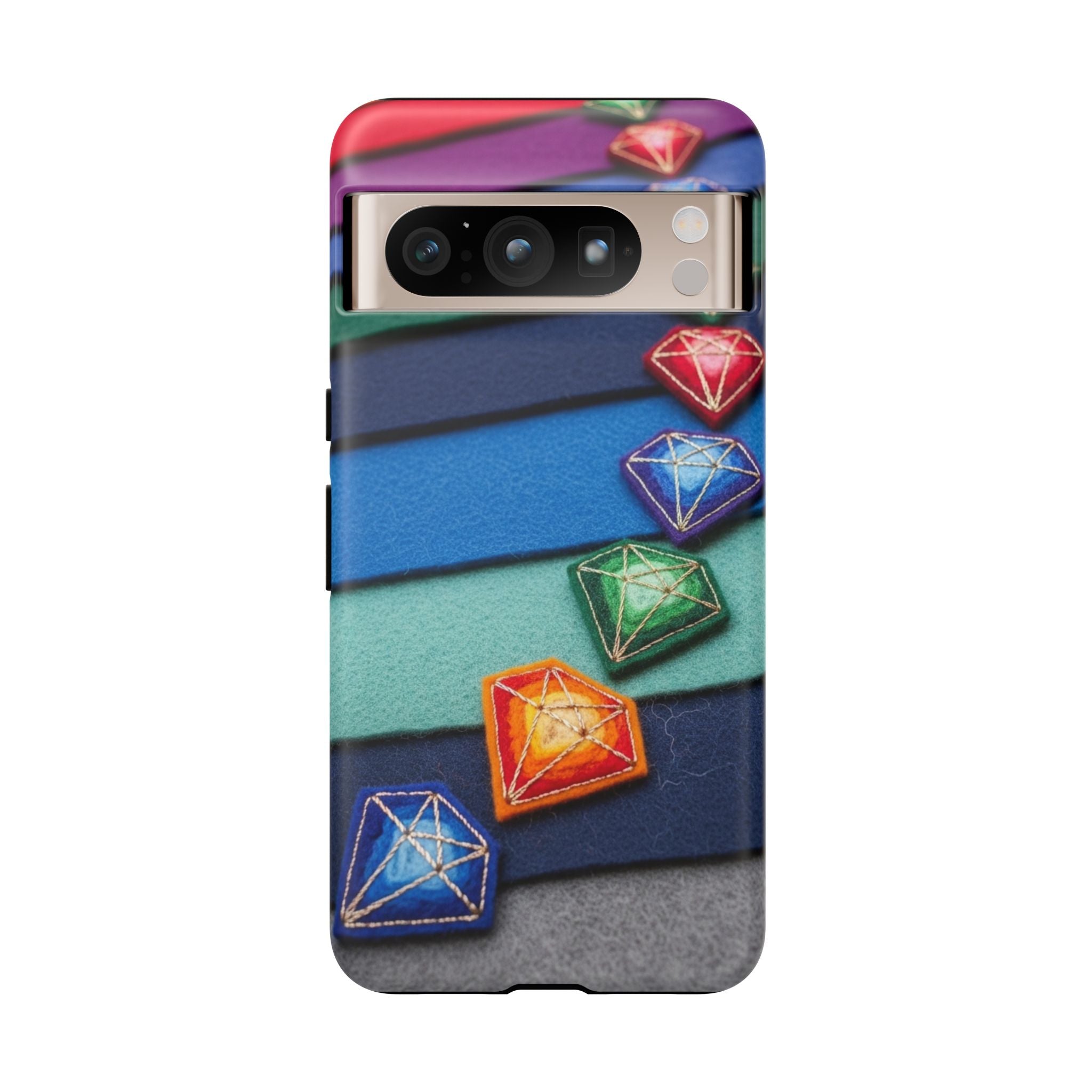 Colorful Gem Stripe Phone Case — Rainbow Diamond Pattern Tough Case