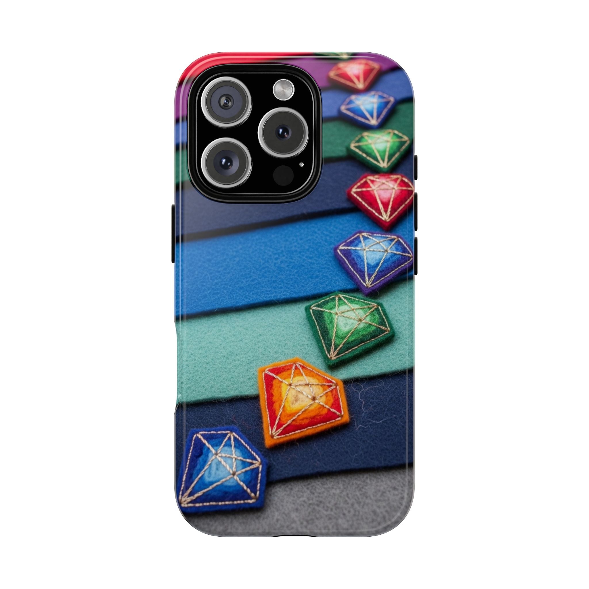 Colorful Gem Stripe Phone Case — Rainbow Diamond Pattern Tough Case