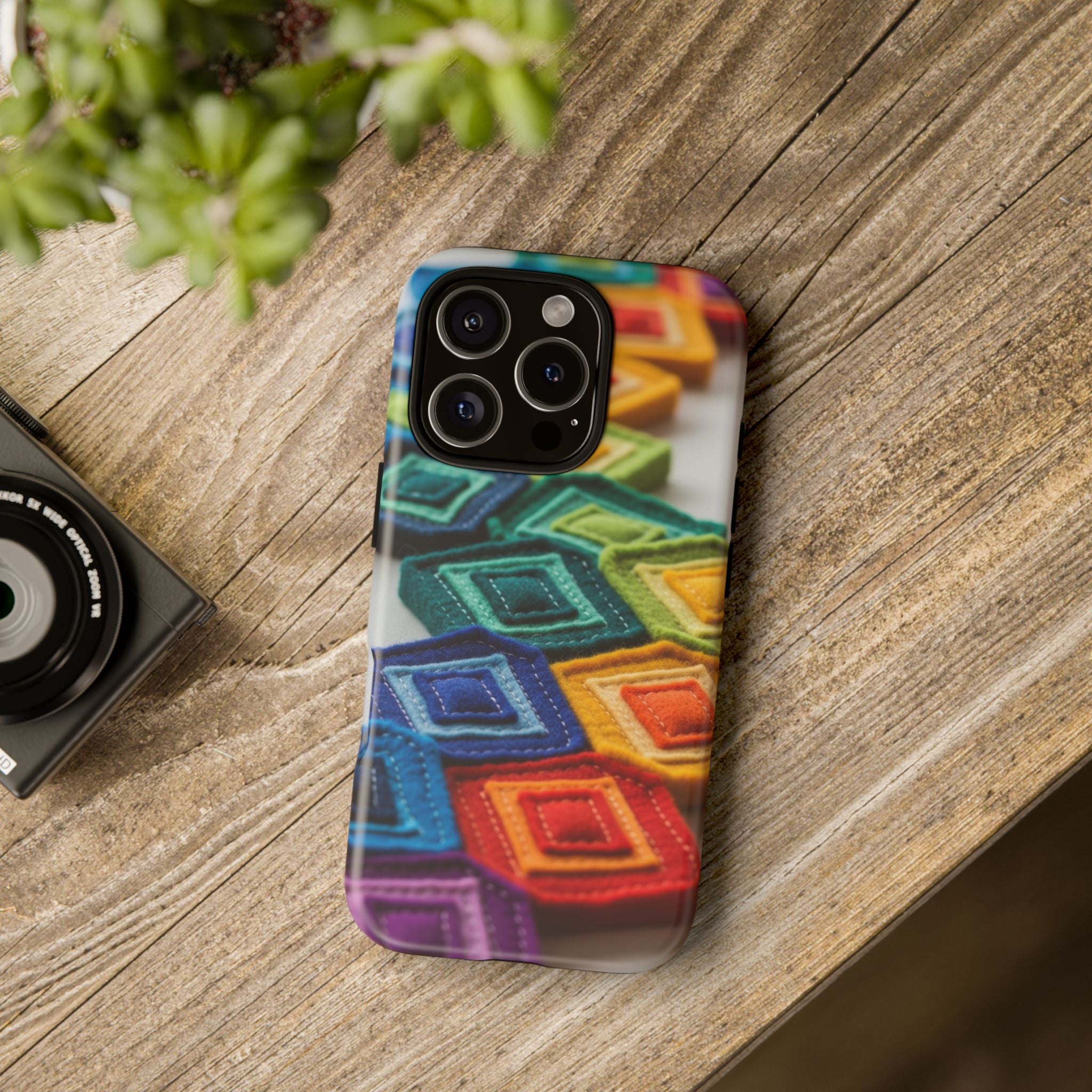 Colorful Geometric Quilt Pattern Phone Case – Bright Rainbow Diamond Tough Case