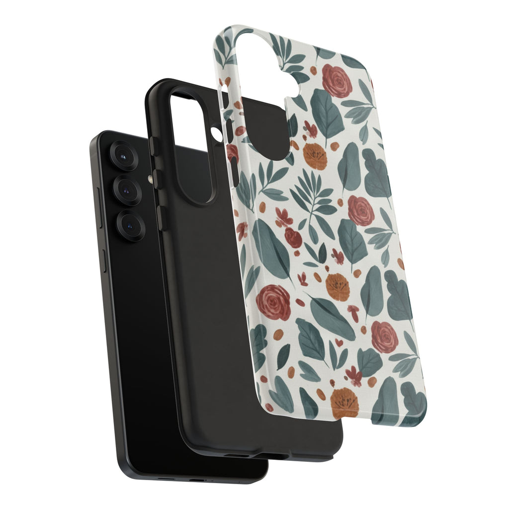 Floral Leaf Pattern Tough Phone Case — Protective Botanical iPhone Cover
