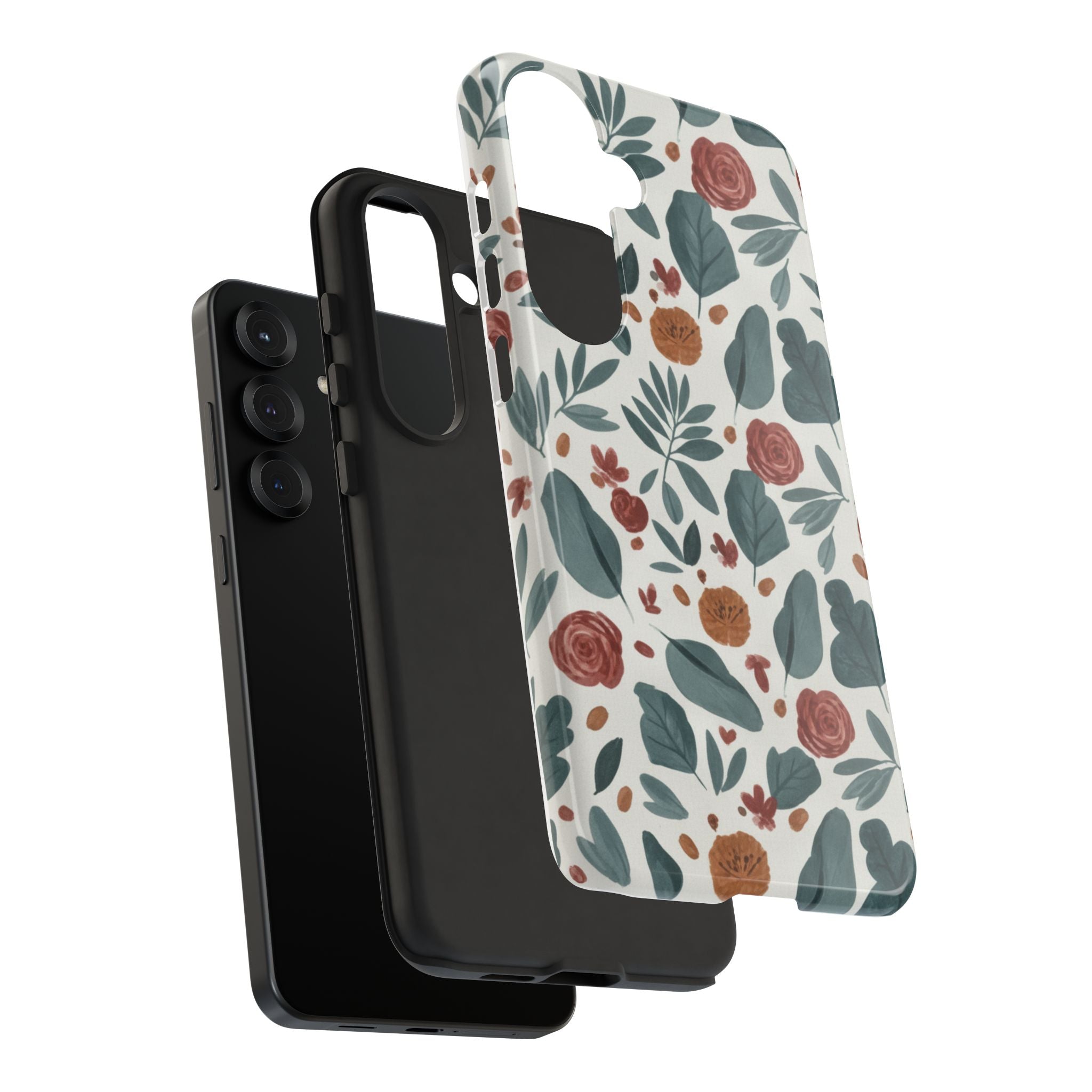 Floral Leaf Pattern Tough Phone Case — Protective Botanical iPhone Cover