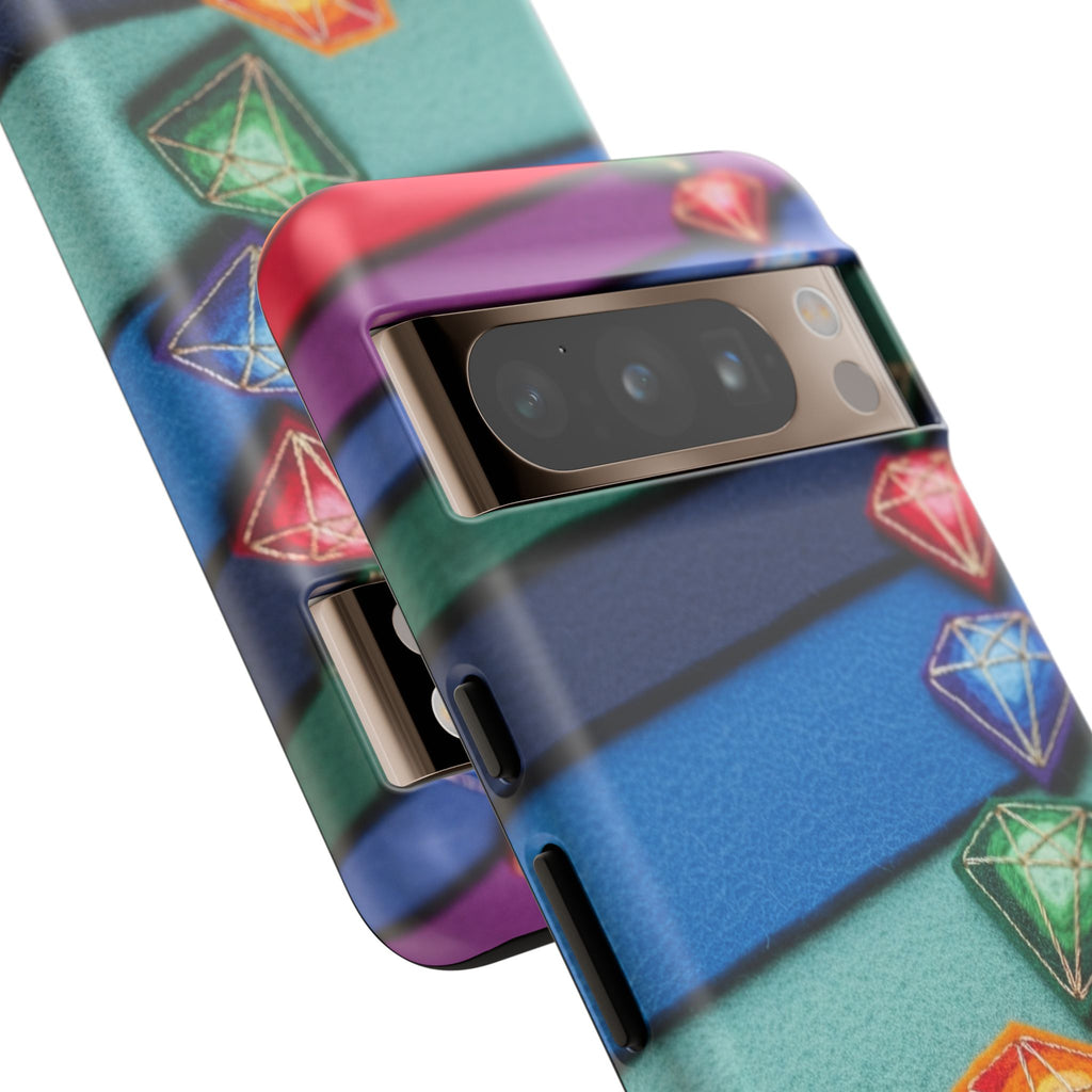 Colorful Gem Stripe Phone Case — Rainbow Diamond Pattern Tough Case