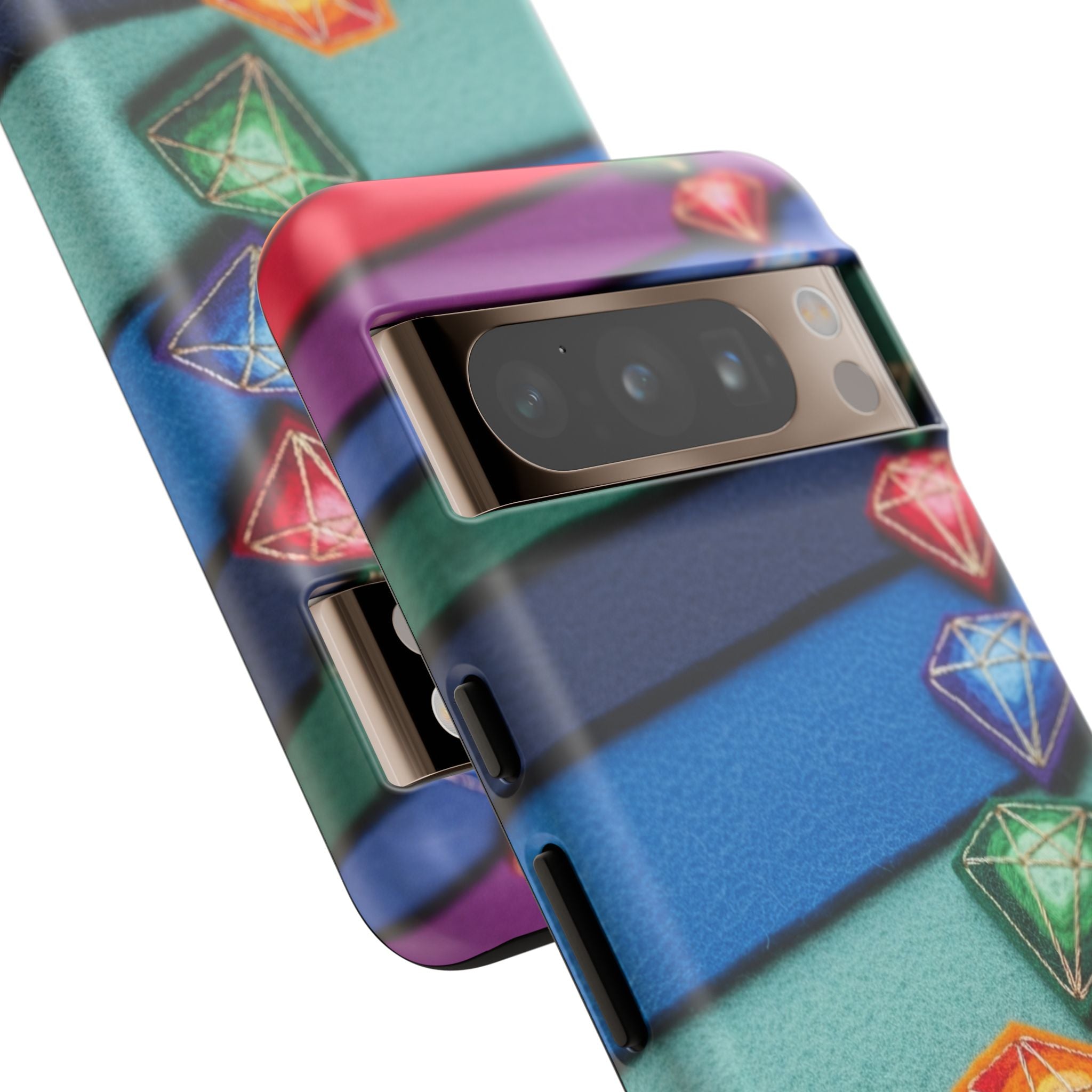 Colorful Gem Stripe Phone Case — Rainbow Diamond Pattern Tough Case