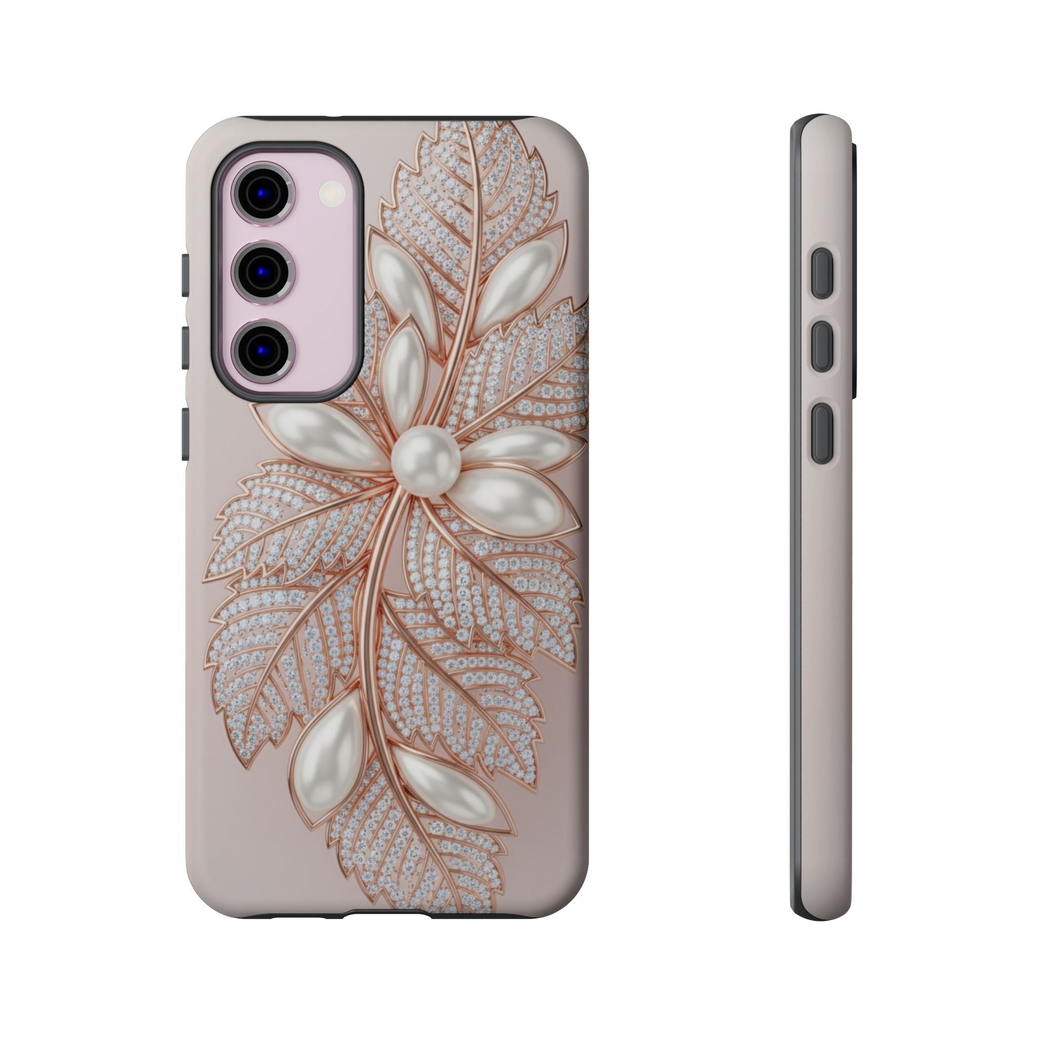 Pearl Floral Phone Case for Samsung galaxy phone — Elegant Rose Gold Leaf Design for Women